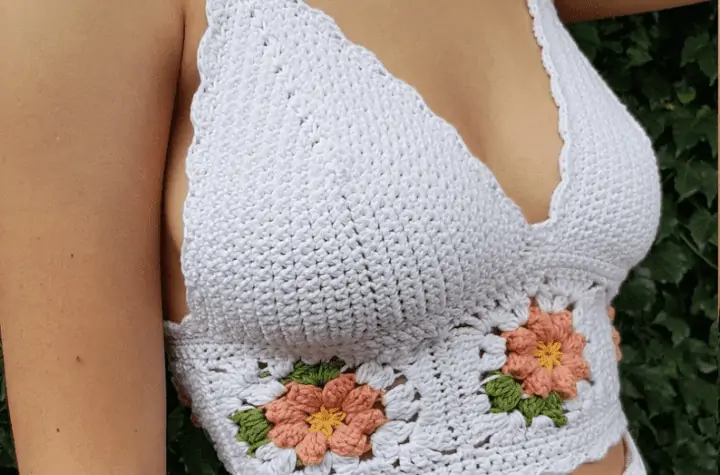 Criss Cross Double Straps Scalloped Flower Crochet Lace Bralette