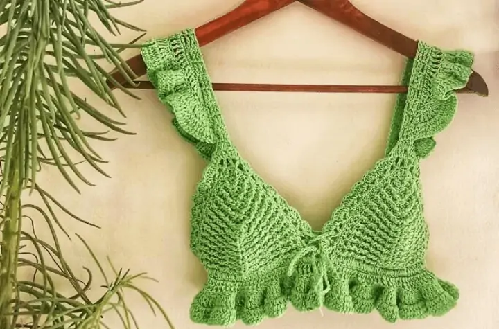 Hunter Green Crochet Bralette With Criss Cross Back