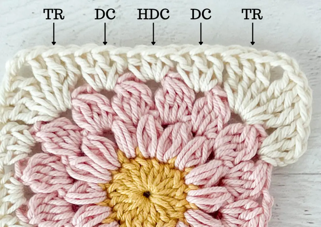 Graphic of stitches used in sunburst granny square