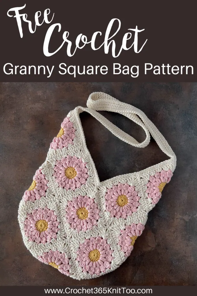 Graphic image of crochet granny square bag